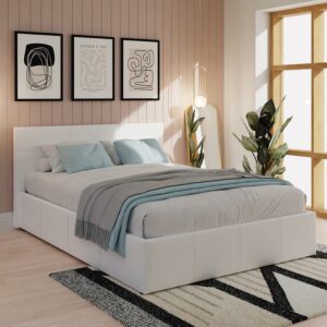 Eltham End Lift Faux Leather Ottoman King Size Bed In White