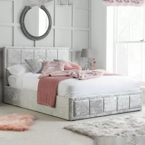 Hanover Fabric Ottoman King Size Bed In Steel Crushed Velvet