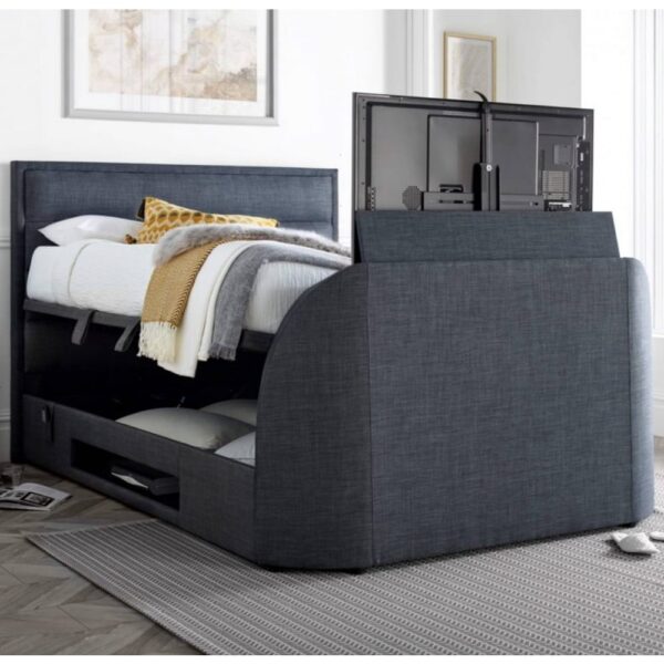 Kirkland Fabric Ottoman Storage Double TV Bed In Slate
